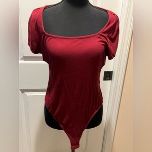 Wild Fable Burgundy Square Neck Bodysuit